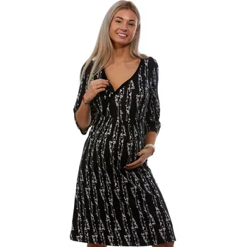 Dámské noční prádlo Černá, růžově i bíle květovaná luxusní jemná těhotenská i kojící košilka na zip 1D1286 černá s