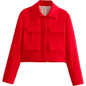 Dámské sako Dámské crop casual sako Barva: Červená, Velikost: M