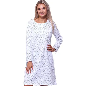 Dámská noční košile Bílá a modře květovaná dámská bavlněná teplá noční košilka pro ženy či dívky s dlouhými rukávy 1TB0027 modrá xxl