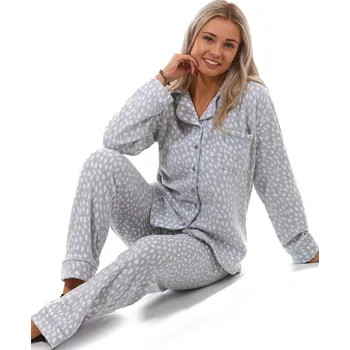 Dámské pyžamo Šedé klasické luxusní TEPLÉ dámské pyžamo celopopínací na knoflíky strakatý vzor 1Z1515 šedá xl
