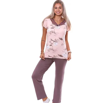 Dámské pyžamo Růžové i hnědé jemné luxusní pyžamo s krajkou pro ženy či dívky a s květiny 1D1328 růžová xxl