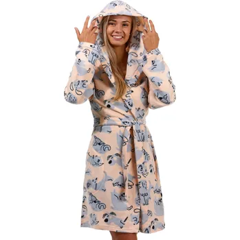 Dámské pyžamo Růžový i šedý teploučký župan grafity se psi a štěňaty na kojení do porodnice 1Z1414 růžová m