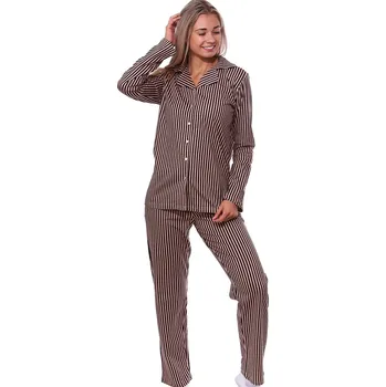 Dámské pyžamo Starorůžové a hnědě pruhované elegantní pyžamo celopropínací pro ženy či dívky 1B1997 růžová l