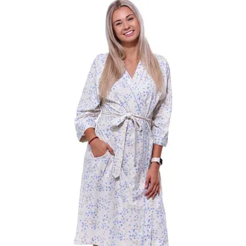 Dámský župan Smetanový a modře květovaný lehký dámský župan 1G0595 béžová 2xl