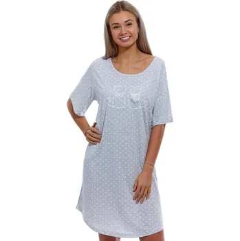 Dámská noční košile Šedá i bíle puntíkatá noční košilka pro plnoštíhlé ženy PRO KOČIČÍ DÁMY 1C3480 šedá 2xl