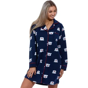 Dámská noční košile Modrá i bílá hřejivá kojící noční košile s límečkem LEDNÍ MÉĎOVÉ 1Z1653 modrá xl