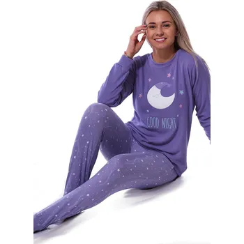Dámské noční prádlo Modrofialové hvězdičkové hřejivé TERMO pyžamo pro ženy či dívky na zimu s měsícem GOOD NIGHT 1B2140 fialová m