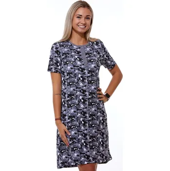 Dámská noční košile Šedá noční košilka pro ženy i dívky propínací na knoflíky ARMY maskáčový vzor 1C3583 šedá m