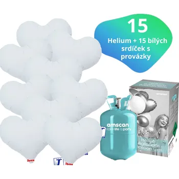 Balónek Helium set - helium a balónky IBREX srdce bílé 15 ks - Balonky.cz b82041