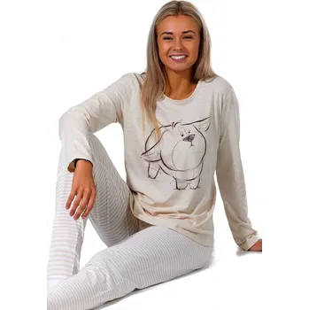 Dámské pyžamo Béžové pruhované dámské pyžamo s pejskem 1B1804 béžová l