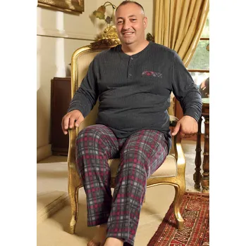 Pánské pyžamo Pyžamo pro plnoštíhlé muže, šedé a vínově kárované - hřejivé 1TB0073 šedá 4xl