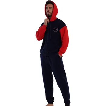 Pánské pyžamo Tmavě modré i červené super hřejivé pánské pyžamo s kapucí a na zip - MEDVÍDEK 1Z1621 modrá m