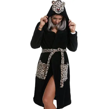 Dámský župan Černý dámský župan huňatý s kapucí Jaguár 1Z1217 černá s