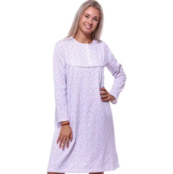 Dámská noční košile Dámská bavlněná teplá noční košilka pro ženy či dívky s dlouhými rukávy růžový vzor 1TB0035 bílá m