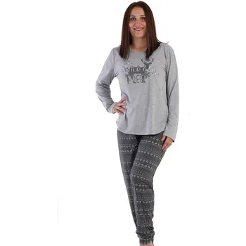 Dámské pyžamo Šedé pyžamo s norským vzorem pro plnoštíhlé ženy - Jelen v zimně a sněhové vločky 1B1860 šedá 4xl