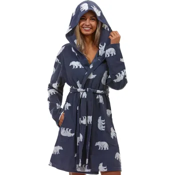 Dámské pyžamo Modrošedý i bílý kojící teploučký župan s ledními medvědy 1Z1543 modrá l