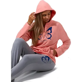 Dámské pyžamo Dámské pyžamo s kapucí růžové i šedé luxusní hřejivé, MOTÝLEK 1z1404 růžová s