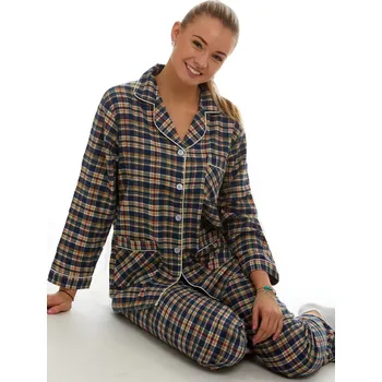 Dámské pyžamo Elegantní pyžamo na kojení - flanel 1DF0010 modrá xxxl