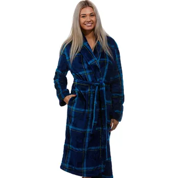 Dámský župan Modrý károvaný extra teplý huňatý župan pro ženy či dívky 1Z1586 modrá m