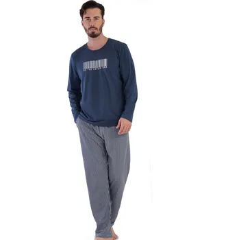 Pánské pyžamo Modrozelené i šedě kárované pyžamo pro plnoštíhlé muže s čárovým kódem 1P1768 modrá 3xl