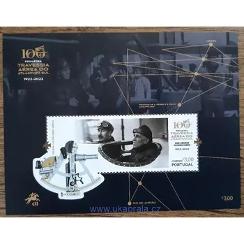 Poštovní známka Portugalsko ** aršík Bl 483, 100. výročí přeletu jižního Atlantiku, r. 2022