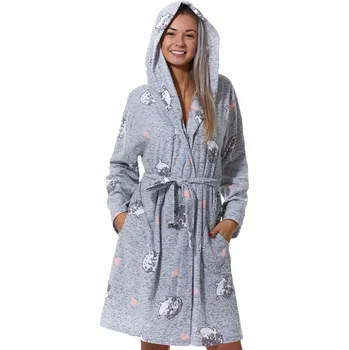 Dámský župan Šedý melírový dámský teploučký župan, Ježci a srdíčka 1Z1274 šedá 1xl