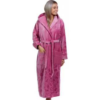 Dámský župan Malinový luxusní dlouhý župan na kojení z extra froté MOŘSKÝ SVĚT A MUŠLIČKY 1ZF3026 vínová s-m