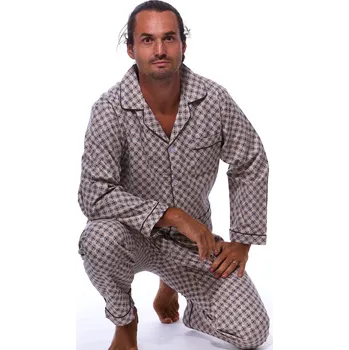 Pánské pyžamo Béžové teplé klasické pyžamo pro muže z flanelu piké vzor 1PF0077 béžová xxl