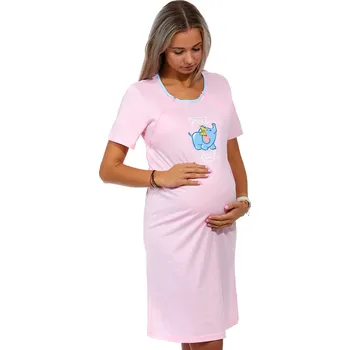 Dámská noční košile Růžová kojící a těhotenská košilka na zipy Good Luck - Slon nosící štěstí 1C3198 růžová l