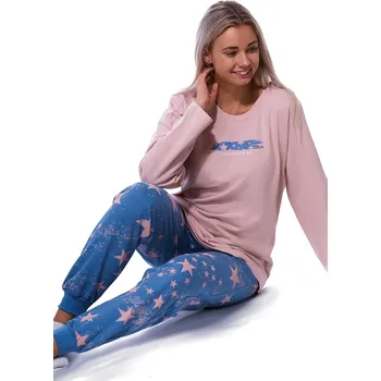 Dámské pyžamo Pyžamo pro plnoštíhlé ženy, starorůžové a hvězdičky - teplé 1TB0081 růžová 3xl