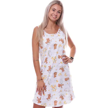 Dámská noční košile Šedá a hnědá dámská noční košilka bez rukávů spící plyšový medvídek 1C3813 šedá l