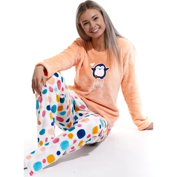 Dámské pyžamo Huňaté duhové pyžamo na zimu pro ženy, Tučňáček JOY 1Z1173 oranžová xl