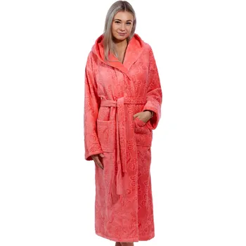 Dámský župan Meruňkový luxusní dlouhý župan pro ženu z extra froté MOTÝLÍ VZOR 1ZF3003 červená xxl
