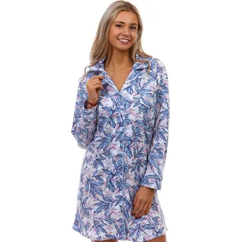 Dámské noční prádlo Modrá šedá i růžová vzorovaná elegantní košilka, pro kojící celopropínací s listím 1C3465 modrá s