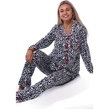 Dámské pyžamo Černobílošedé elegantní pyžamo celopropínací pro ženy či dívky Jaguár 1B2116 černá s