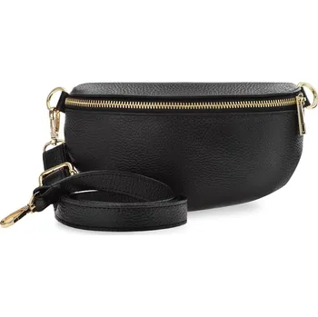 Kabelka Dámská kožená taška klasická elegantní ledvinka italská kebalka z pravé kůže - černá VERA PELLE 5905054507503