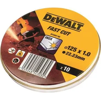 Řezný kotouč DeWalt DT3507-10 řezací kotouč 125*1,0*22,2mm na ocel, nerez, balení 10ks v kovovém boxu