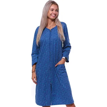 Dámská noční košile Modrý puntíkatý i růžičkový župan nebo košilka pro ženy či dívky celopropínací na zip 1G0571 modrá xxl