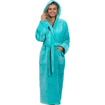 Dámský župan Zelinkavý dlouhý župan do porodnice na kojení z extra foroté KVĚTINOVÝ VZOR 1ZF3036 zelená l-xl