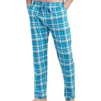 Pánské pyžamo Azurové kárované pyžamové kalhoty pánské z bavlny 1P1640 modrá xl