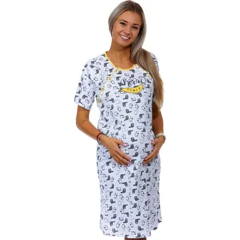 Dámská noční košile Žlutá i šedá kočičí kojící a těhotenská košilka na knoflíky POWER 1C3214 šedá xl