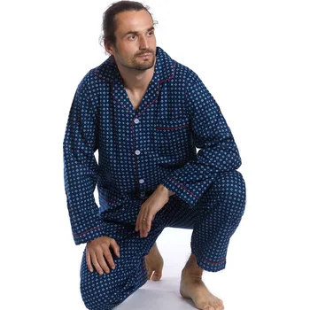Pánské pyžamo Teplé flanelové pyžamo pro muže klasické tmavě modré kárované 1PF0056 modrá m