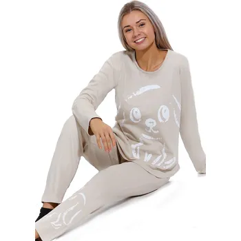 Dámské pyžamo Béžové pyžamo pro ženy či dívky BÍLÉ ŠTĚNÁTKO 1B1888 béžová l