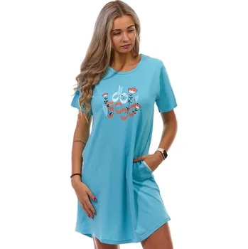 Dámská noční košile Azurová noční košilka pro plnoštíhlé ženy či dívky s květinovou modernou 1C3625 modrá 3xl