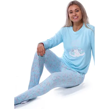 Dámské pyžamo Nebesky modré květinové hřejivé TERMO pyžamo pro ženy či dívky Roztomilé medvídci na obláčku 1B2167 modrá l
