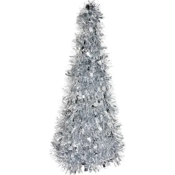 Třpytivý stříbrný dekorační stromeček s flitry Cello M – 16x38 cm