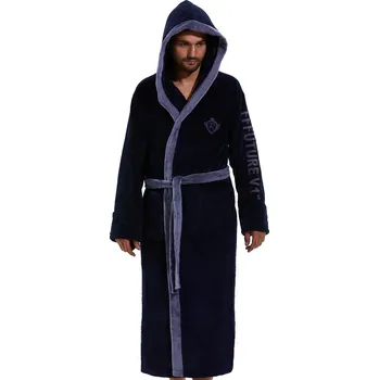 Pánský župan Modro šedý župan pro muže extra huňatý s kapucí 1Z1335 modrá l