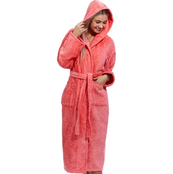 Dámský župan Meruňkový dlouhý župan do porodnice na kojení z extra foroté MOTÝLÍ VZOR 1ZF3003 červená xxl