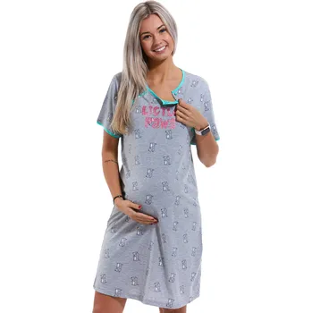 Dámská noční košile Psí šedo a zelená kojící a těhotenská košilka, Malé tlapky 1C3127 šedá xl