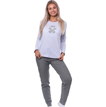 Dámské pyžamo Šedé i černé kostkované pyžamo pro ženy či dívky s plyšovým medvědem 1B1998 šedá l